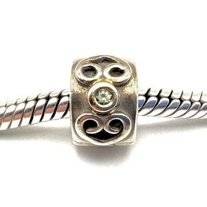 Pandora Sterling Silver with 14K Gold & Green Peridot Double Heart Clip Charm